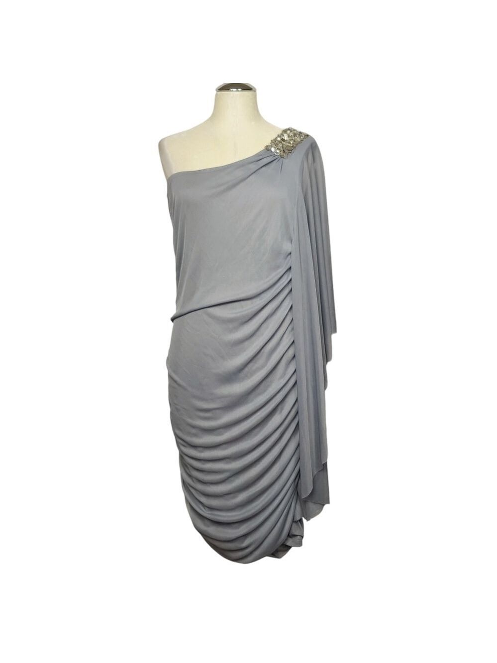 NWT Ruby Rox Gray One Shoulder Rhinestone Dress 2X